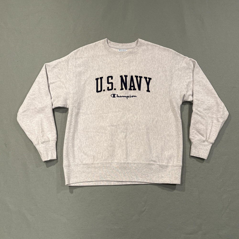 Champion Sweatshirt Mens Large Gray Pullover Fleece U.S. NAVY Reverse Weave